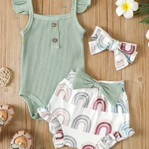 Summer Newborn Baby Girl Clothes Set Sleeveless Bodysuit Printed Shorts 3pcs Clothing Suit Baby Girl Clothes