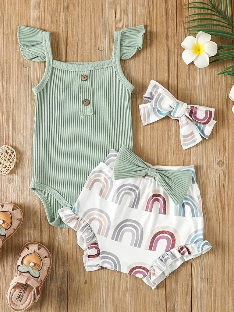 Summer Newborn Baby Girl Clothes Set Sleeveless Bodysuit Printed Shorts 3pcs Clothing Suit Baby Girl Clothes