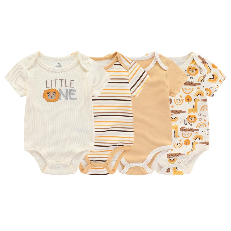 Kiddiezoom Fashion Cartoon 4-piece Summer 100% Cotton Boys and Girls jumpsuit Newborn jumpsuit set - Image 2