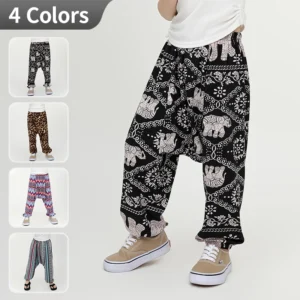 Children's summer fashion elastic waistband baggy pants for boys and girls, baby casual sports pants, cute printed outdoor pants
