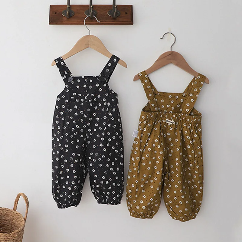 2026 Summer New Baby Loose Overalls Cotton Infant Girls Floral Strap Trousers Fashion Toddler Boys Casual Pants Kids Clothes