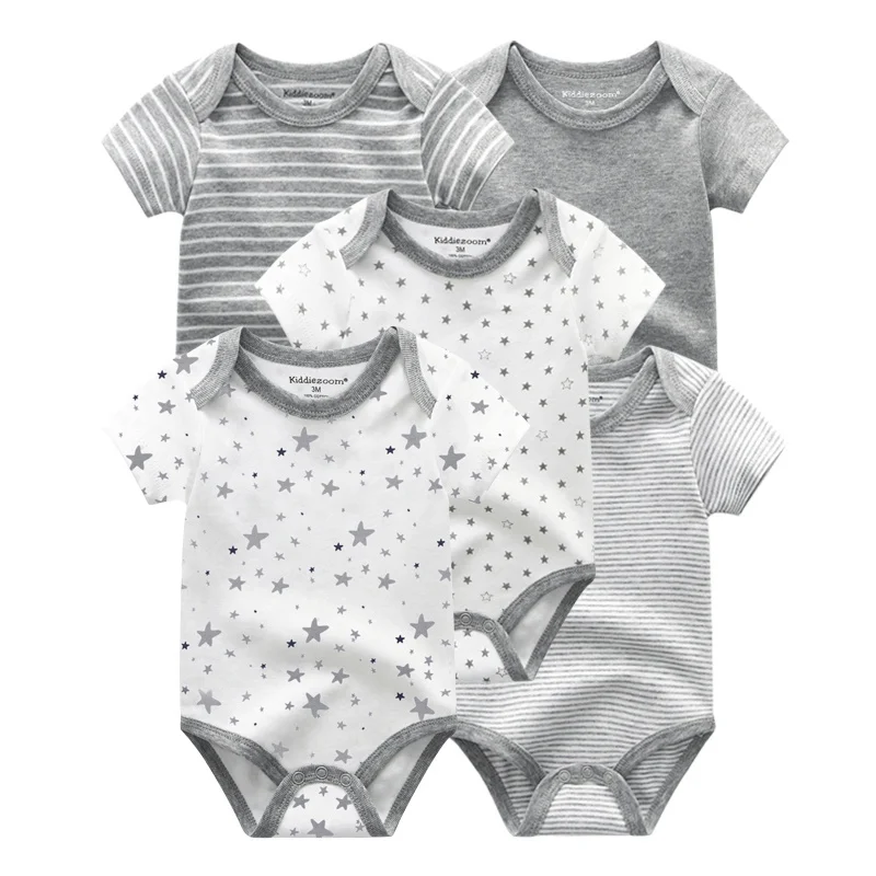 Kiddiezoom Summer 5 Piece Fashion Cartoon Boys and Girls Bodysuits 100% Cotton Soft Newborn Bodysuit Set - Image 2