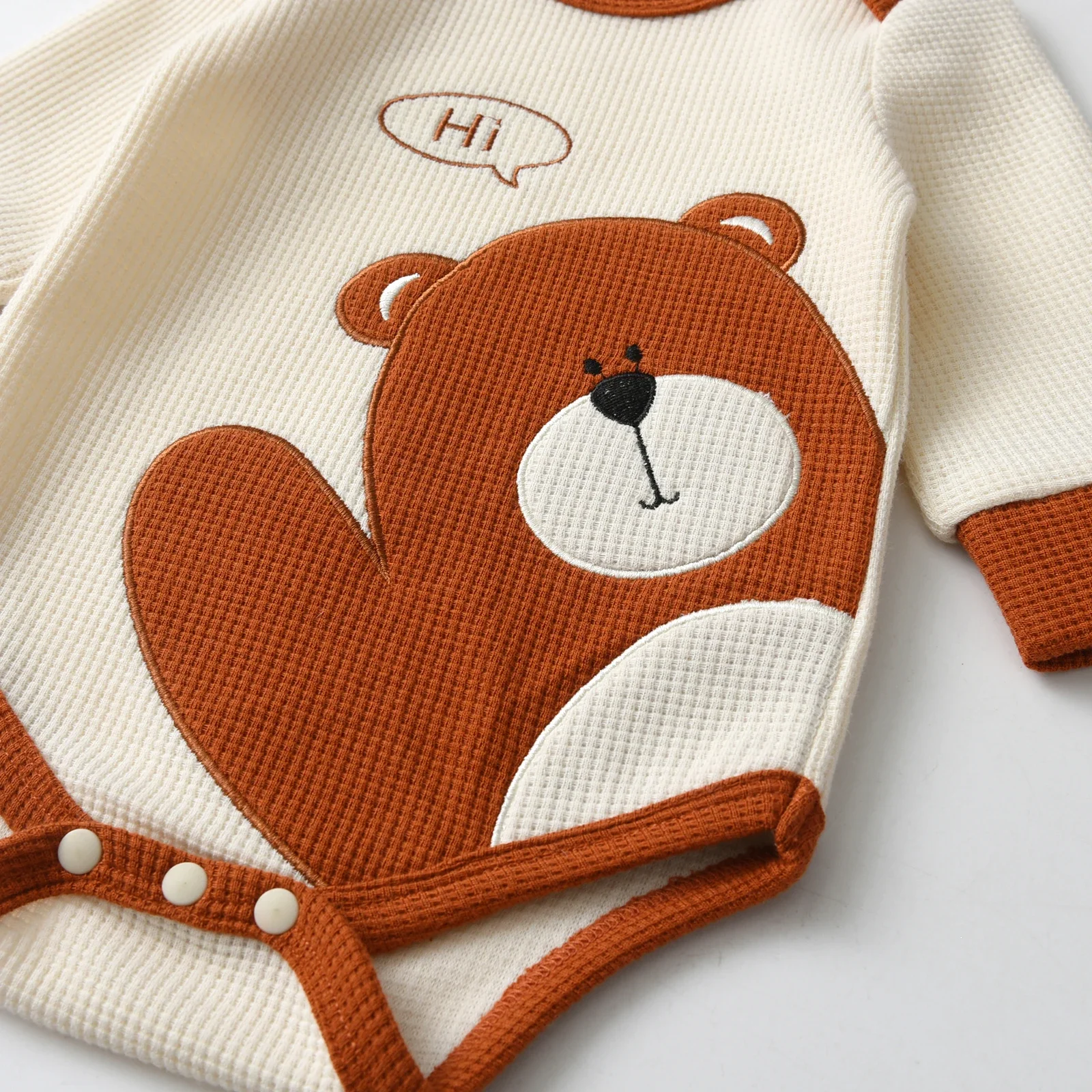 Cute Newborn Infant Baby Boy Spring Autumn Clothes Set Bear Printed Long Sleeve Romper Bodysuit Top and Pants Long Cap Outfit - Image 3