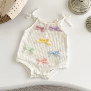 Summer New Rainbow Rope Bright Color Girls Loose Soft Jumpsuit Cute Baby Clothing Romper Suitable for ages 0-18 Months