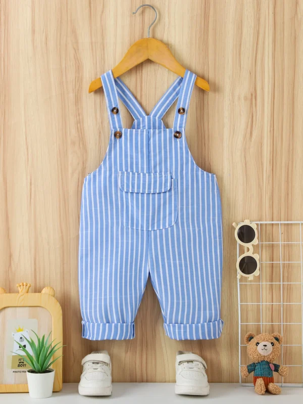 Spring Summer Toddler Boys 2-7Y Blue & White Striped Sleeveless Overalls Jumpsuit Casual Daily Wear Kids Outfit