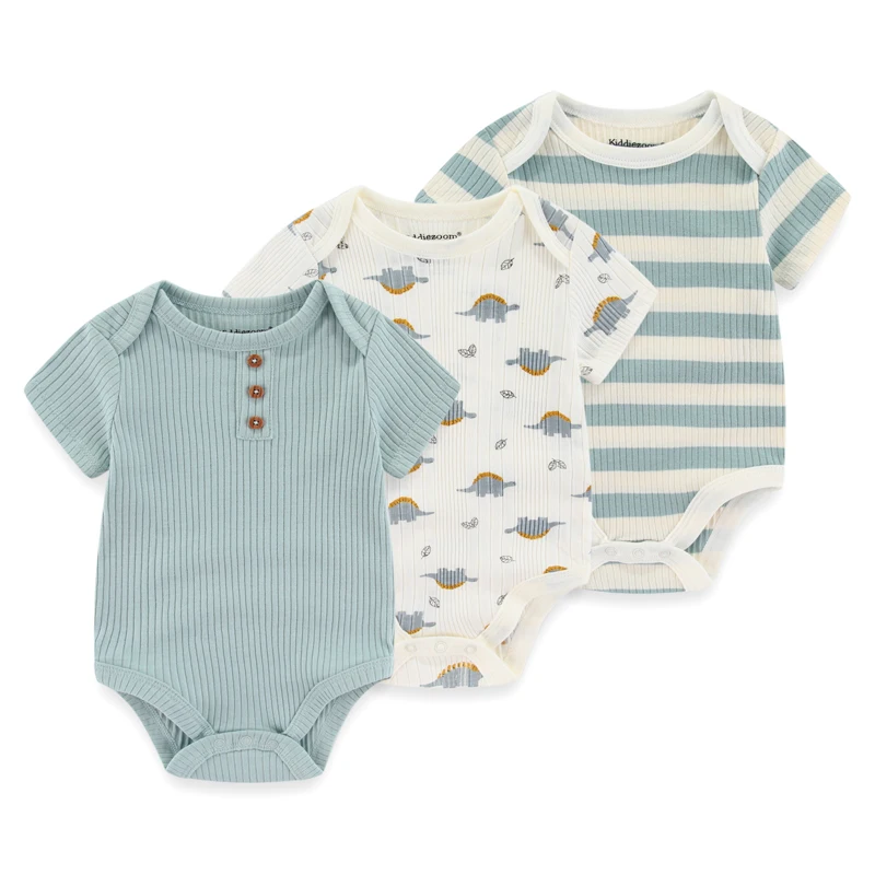 Kiddiezoom unisex summer three piece fashionable cartoon boy and girl jumpsuit 100% pure cotton comfortable newborn set