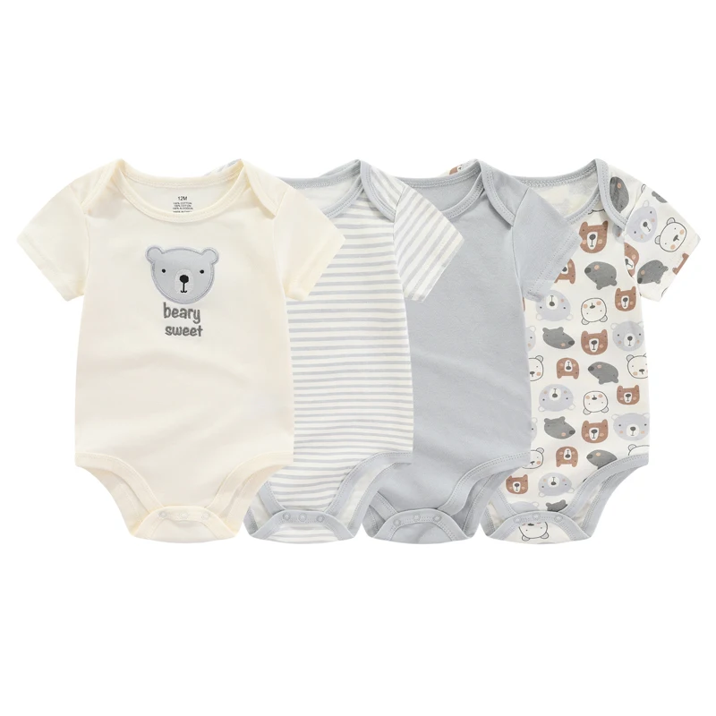 Kiddiezoom Fashion Cartoon 4-piece Summer 100% Cotton Boys and Girls jumpsuit Newborn jumpsuit set - Image 5