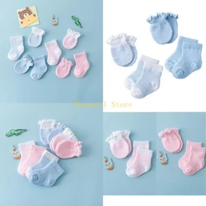 E7CE Newborn No Scratch Mittens with Infants Socks Unisex Preemie Gloves Set