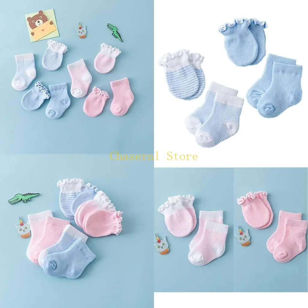 E7CE Newborn No Scratch Mittens with Infants Socks Unisex Preemie Gloves Set
