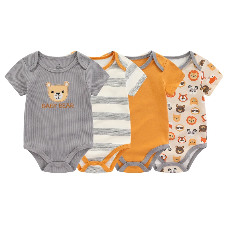 Kiddiezoom Fashion Cartoon 4-piece Summer 100% Cotton Boys and Girls jumpsuit Newborn jumpsuit set - Image 4