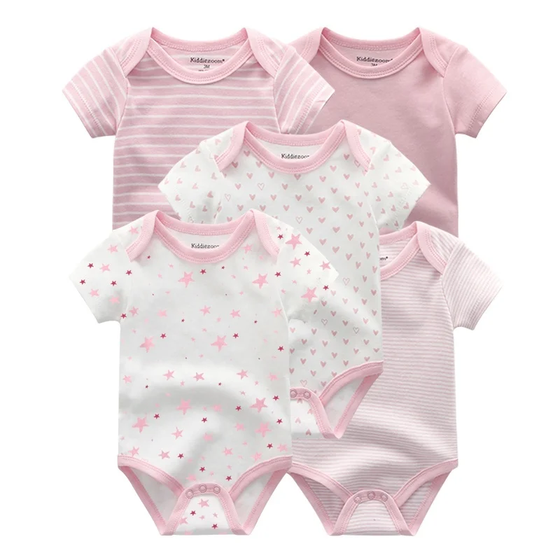 Kiddiezoom Summer 5 Piece Fashion Cartoon Boys and Girls Bodysuits 100% Cotton Soft Newborn Bodysuit Set - Image 4