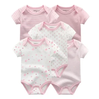 Kiddiezoom 5 Piece Summer Fashion Cartoon Boys and Girls Bodysuits 100% Cotton Soft Newborn Bodysuit Set Gift