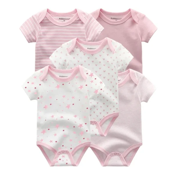 Kiddiezoom 5 Piece Summer Fashion Cartoon Boys and Girls Bodysuits 100% Cotton Soft Newborn Bodysuit Set Gift