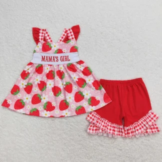 Mama's Girl Strawberry Tunic Top Ruffle Shorts Sets