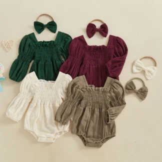Long Sleeve Square Neck Romper with Headband