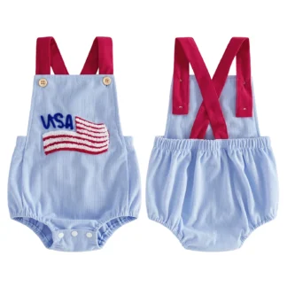 USA Flag Sleeveless Overalls Jumpsuit