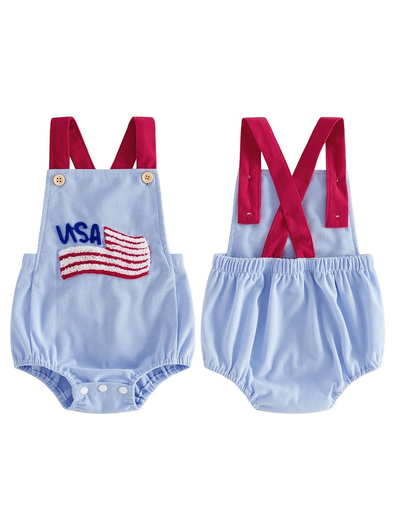 USA Flag Sleeveless Overalls Jumpsuit