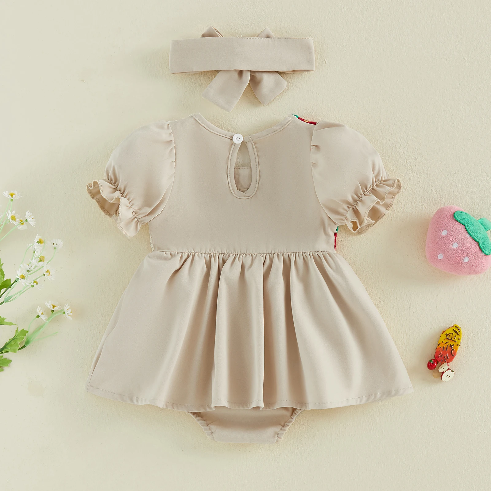 Strawberry Embroidery Romper Dress And Headband Set - Image 5