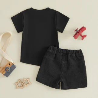Short Sleeve Tee with Distressed Denim Shorts