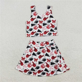 Team Red Football Bows Yoga Sets Vest Top Short Skirts Outfit