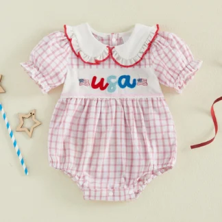Smocked USA Pink Gingham Bubble