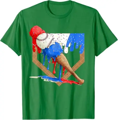 Red White and Blue Baseball Ice Cream Drip Boys Tee - Image 2
