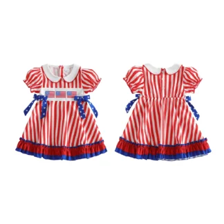 Red and White Stripped Dress with Flag and Bows