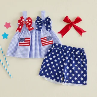 American Flag Gingham Bow Top with Shorts