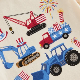 Cute Baby Boys Independence Day Clothes Stylish USA Flag Car Pattern Tee and Shorts Set for 4th of July Celebration