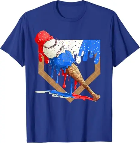 Red White and Blue Baseball Ice Cream Drip Boys Tee - Image 3