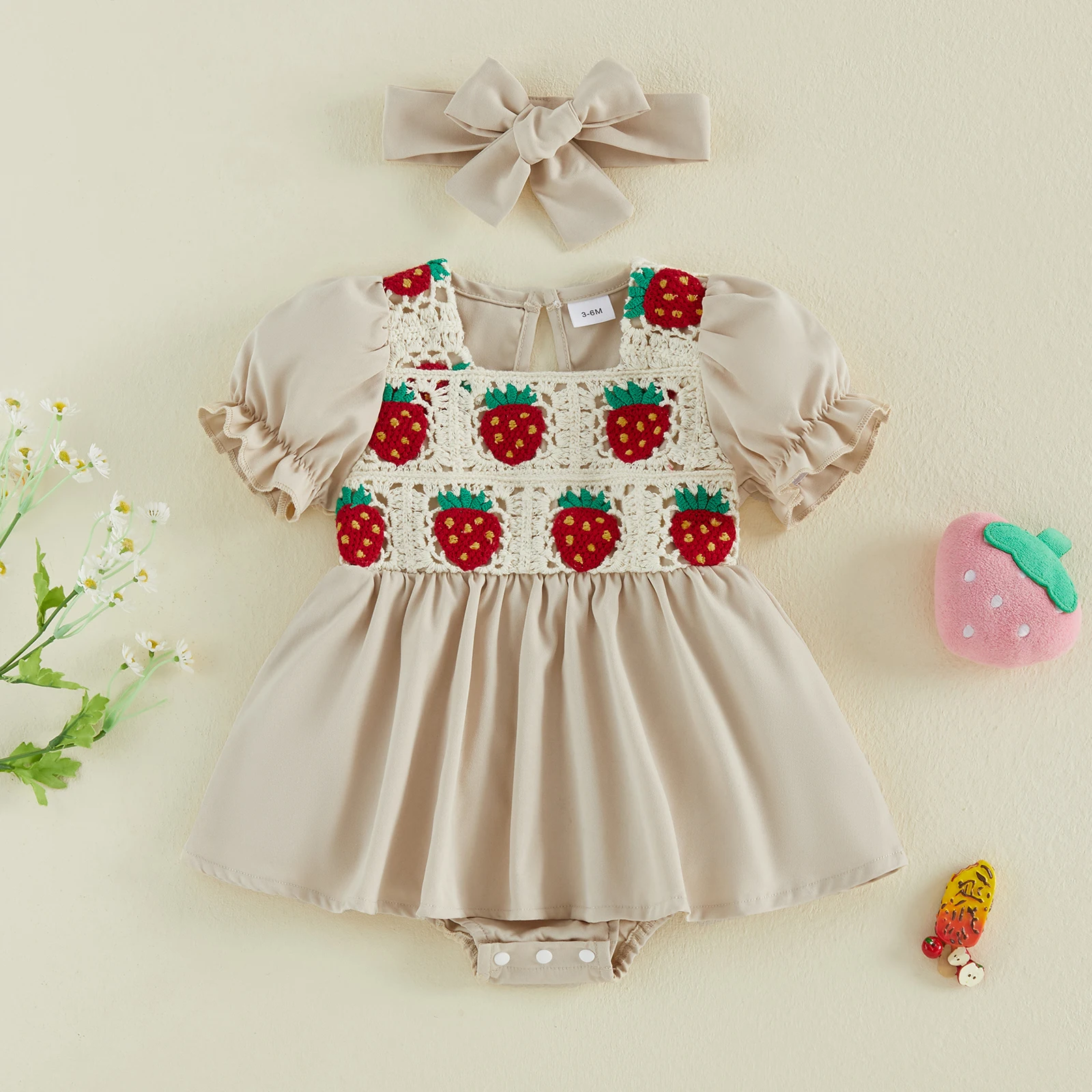 Strawberry Embroidery Romper Dress And Headband Set
