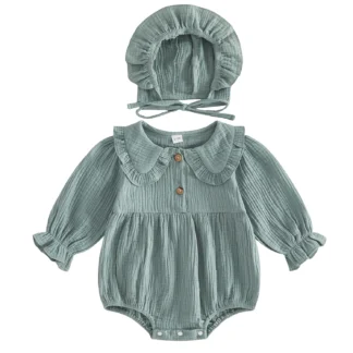 Cotton Linen Romper Set with Hat