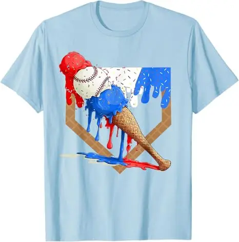 Red White and Blue Baseball Ice Cream Drip Boys Tee - Image 4