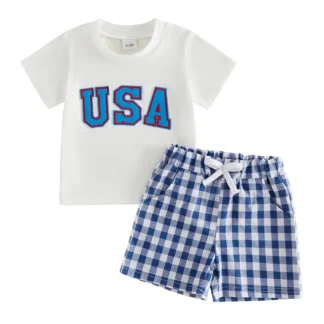 USA with Blue & White Gingham Short