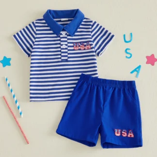 Blue American Flag Stripped Shirt Set