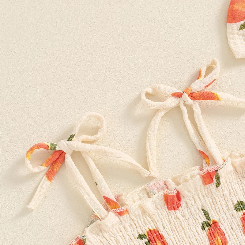 Peach Print Cami Onesie Romper with Headband - Image 4