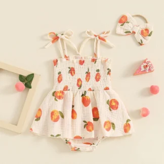 Peach Print Cami Onesie Romper with Headband
