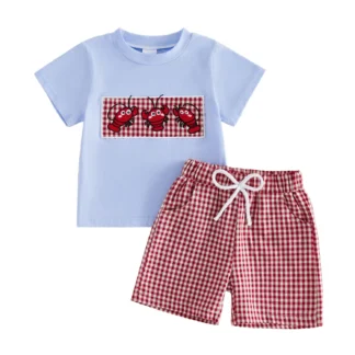 Crab Embroidered Tee and Checkered Shorts