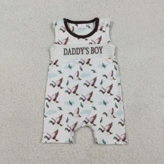 Smocked 'Daddy's Boy' Baby Sleeveless Ducks Hunting Short Romper